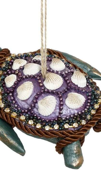 Turtle With Seashells Ornament - 5.5 Inches