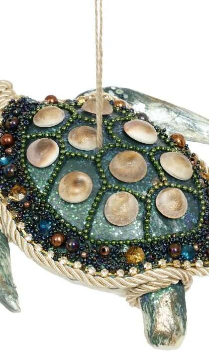 Turtle With Beeds Ornament - 8 Inches, Set of 6