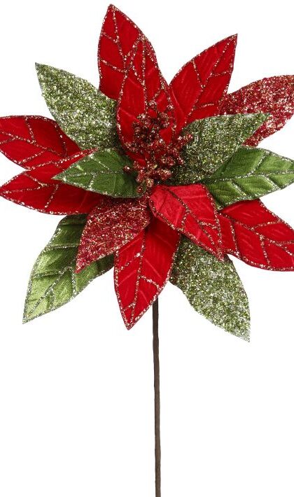Glitter Poinsetta - 12 Inches, Set of 12
