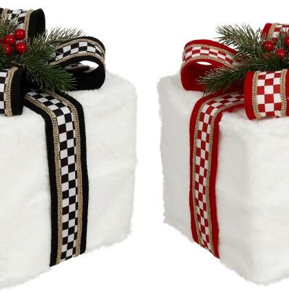 Gift Box with Pine Bow,  , Large - 10 Inches, Set of 2