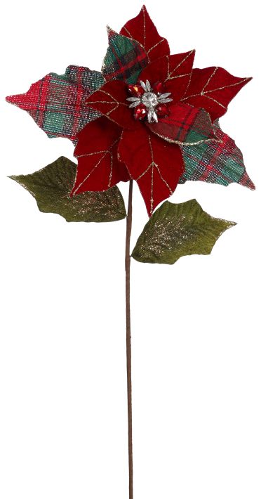 Jeweled Poinsettia Stem, Large - 24 Inches, Set of 12
