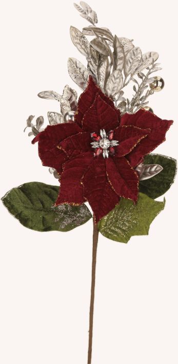 Mulit Jeweled Poinsettia Spray - 21 Inches, Set of 4