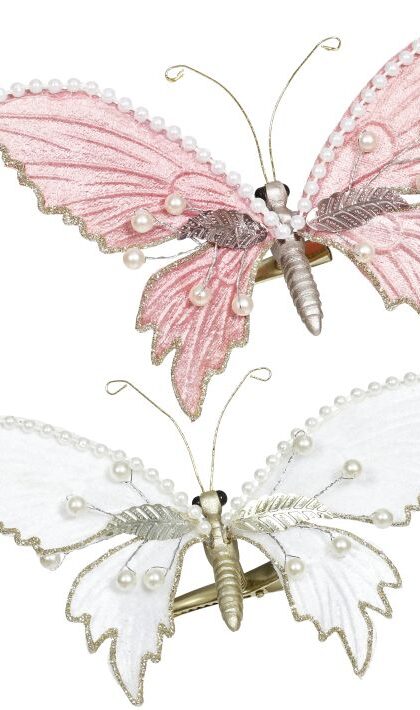 Glitter Pearls Butterfly Clip, Assortment of 2 - 6x3 Inches, Set of 12