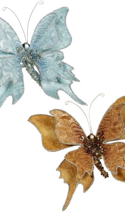 Glittered Double Butterfly Clip, Assortment of 2 - 5x2.5 Inches, Set of 12