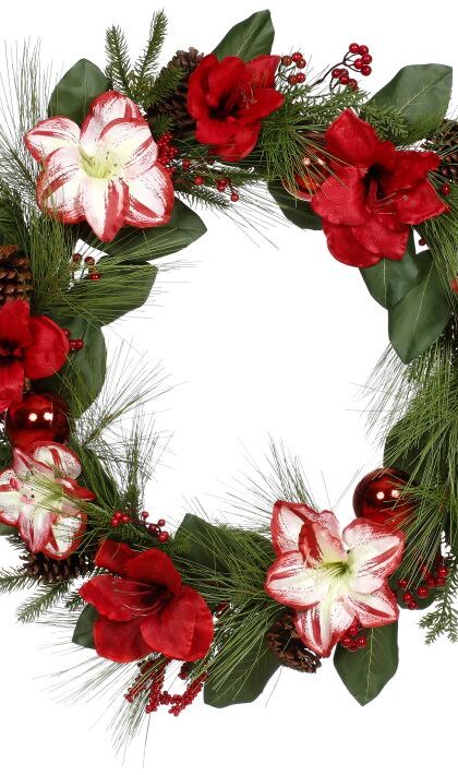 Amaryllis Pine Cone Wreath - 22 Inches