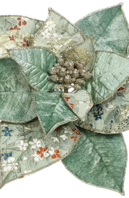 Glittered Pattern Poinettia Clip - 8X4 Inches, Set of 12