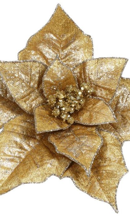 Glittered Poinsettia Clip - 9X5 Inches, Set of 12