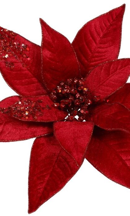 Glittered Poinsettia With Clip - 4.5 Inches, Set of 12