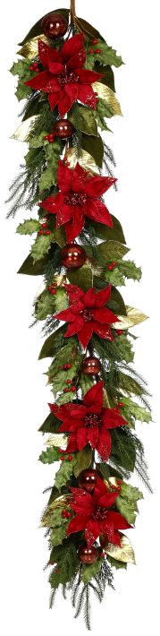 Glitter Poinsettia Garland 72 inches