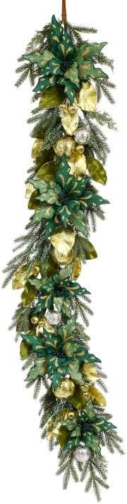 Poinsettia Pine Balls Garland - 6 Feet