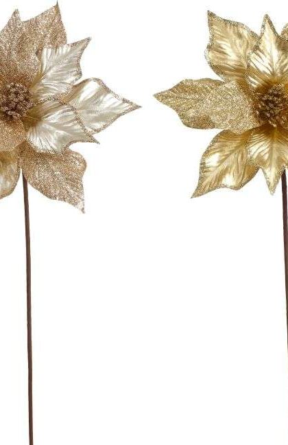 GOLD POINSETTIA STEM 22"