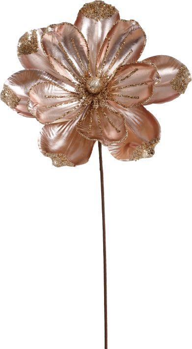Glittered Rose Gold Magnolia Stem -20 Inches, Set of 12