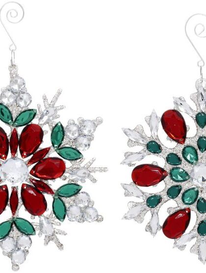 Jeweled Christmas Ornaments, Assortment of 2 - 8.5 Inches, Set of 12