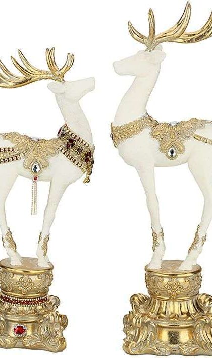 Jeweled Fancy Pedestal Deer,  - 18 Inches, Set of 2