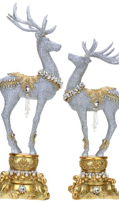 Jeweled Deer on Pedestal, Set of 2 -18-22 Inches