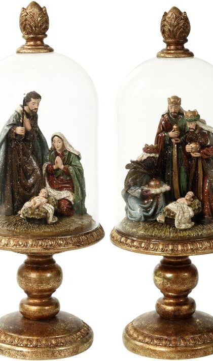 Nativity Scene Under Glass - 13.5 Inches, Assortment of 2