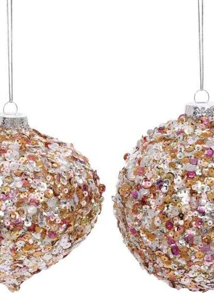 4" Mixed Glitter-Sequins Ornament Set (Pink, Gold, Silver).