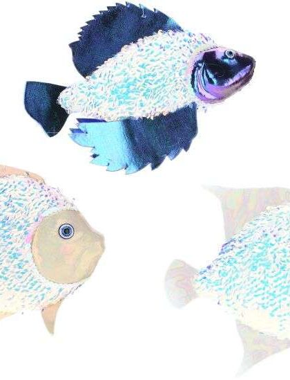 Glittered Fish Ornament, Assortment of 3 - 9 x 6 Inches, Set of 6