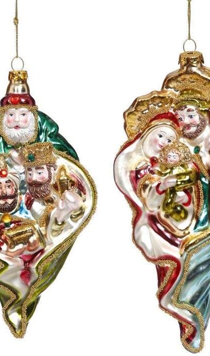 Nativity Scene Ornament 7" Set of 2 - FREE SHIPPING