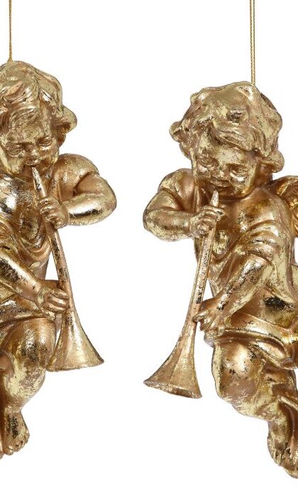 Cherub with Instrument Ornament, Assortment of 2 - 7 Inches, (Set of 6)