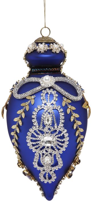 Silver on Blue Jeweled Glass Egg Ornament Silver on Blue Jeweled Glass Egg Ornament