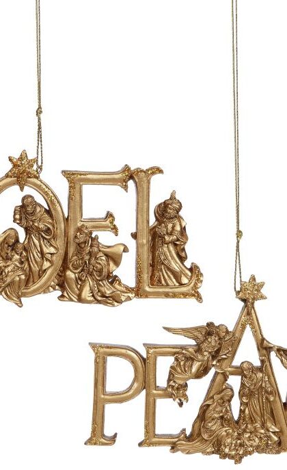 Noel and Peace Ornament, Assortment of 2 - 3 Inches, Set of 12