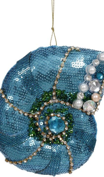 Jeweled Seashell Ornament - 5 Inches, Set of 12