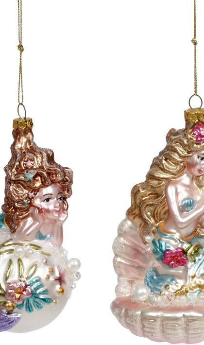 Mermaid Shell Ornament, Assortment of 2 -5-6 Inches, Set of 6