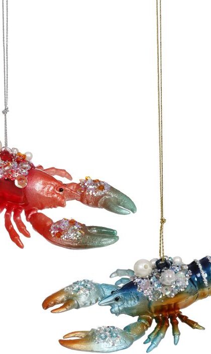 Lobster Ornament, Assortment of 2- 5 x1.5 Inches, Set of 6