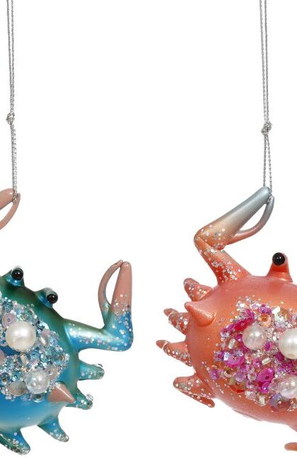Jewel Crabs Ornament, Assortment of 2 - 3 x 1 Inches, Set of 6