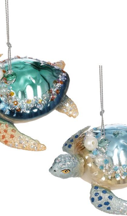 Fancy Turtle Ornament, Assortment of 2 - 4 x 1.5 Inches, Set of 6