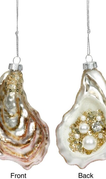 Oyster with Pearl Ornament - 4 Inches, Set of 12