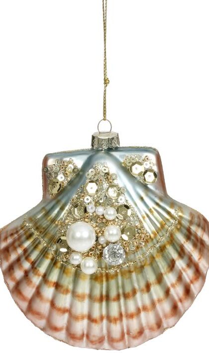 Clam Shell with Jewels Ornament - 4 Inches, Set of 12
