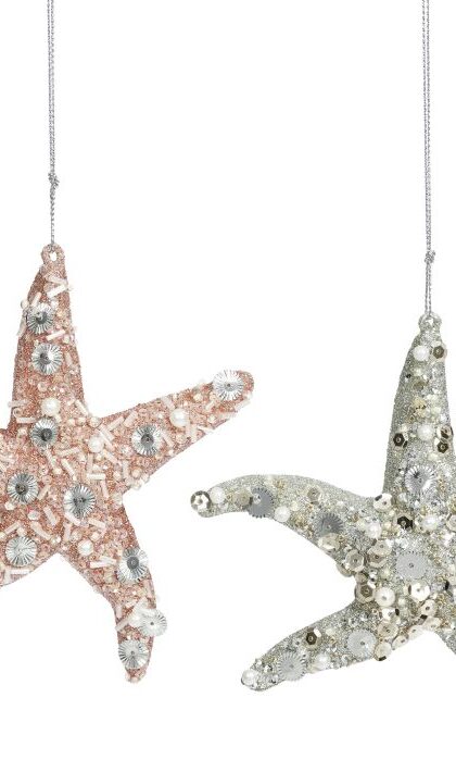Beaded Starfish Ornament, Assortment of 2 - 5 Inches, Set of 12
