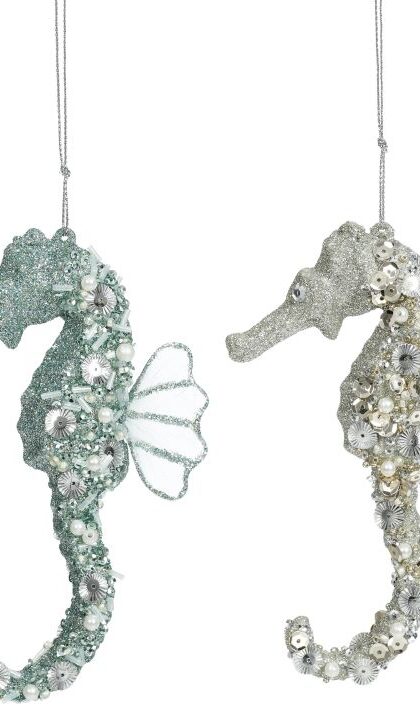 Beaded Seahorse Ornament, Assortment of 2 -6 Inches, Set of 12