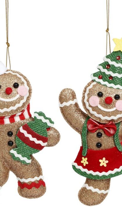 Dancing Gingerbread Ornament, Assortment of 2 - 7 Inches, Set of 12