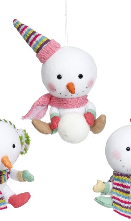 Snowman With Scarf Ornament, Assortment of 3 -4-8 Inches, Set of 12