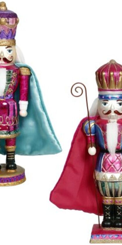 Nutcracker With Staff Tabletop Raspberry - 11 Inches, Set of 2
