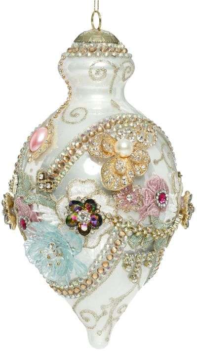 Kings Jewel Fancy Finial Ornament, White - 8 Inches, 36-54366,  (*Free Shipping)