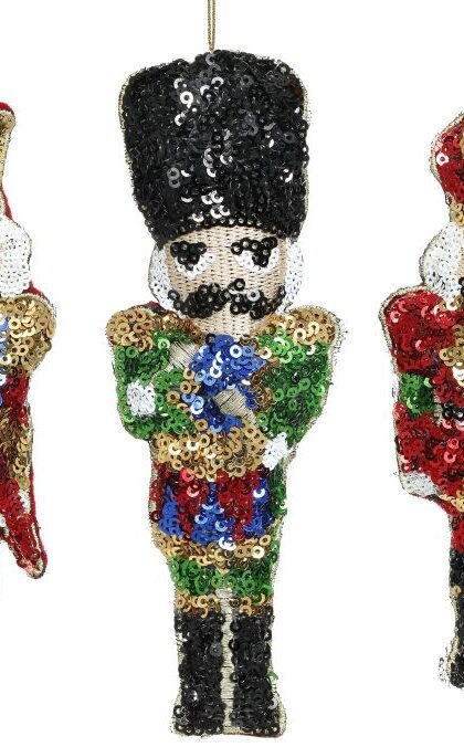 Sequin Nutcracker Ornament, Set of 3 -