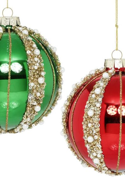 Pearl beaded Ball Ornament, Set of 2 - 4 Inches