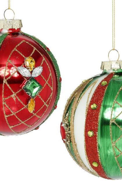 Jeweled Harlequin Ball Ornament, Set of 2 - 4 Inches