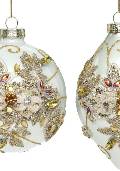 Floral Jeweled Ornament, Set of 2 - 4-5 Inches