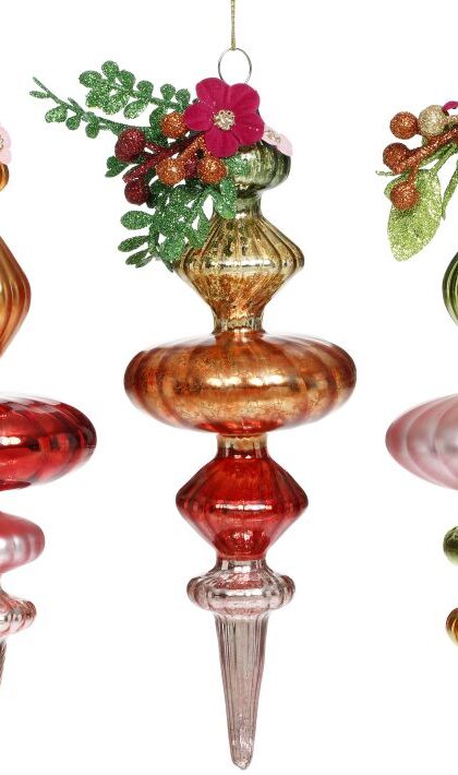 Floral Finial Ornament, Set of 3 - 8 - 9  Inches