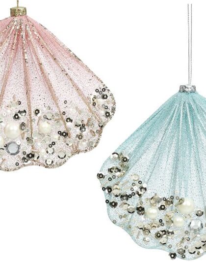 Net Jewel Shell Ornament, Set of 2 - 5 Inches