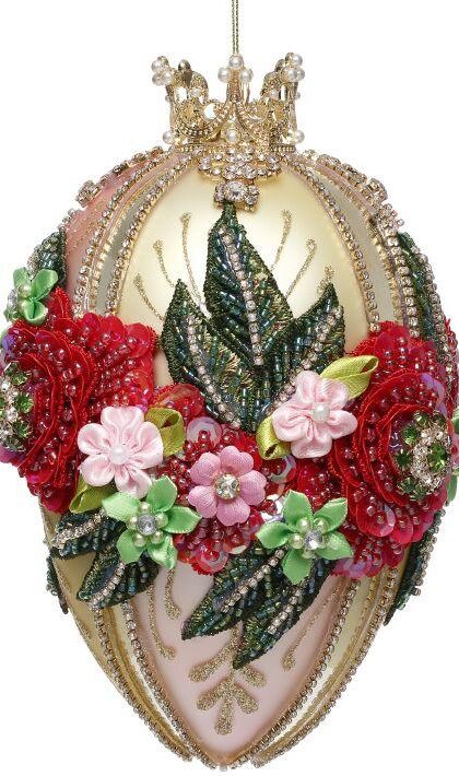 Faberge Jewel Egg Ornament, Yellow/Pink - 7 Inches, 36-61302