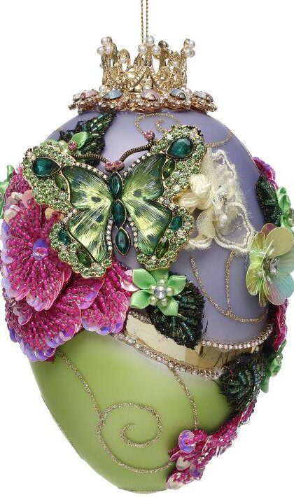 Faberge Jewel Egg Ornament, Green/Purple- 7 Inches, 36-61304