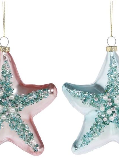 Jeweled Starfish Ornament, Assortment of 2 - 5 Inches, Set of 12