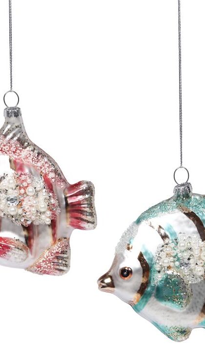 Glittered Tropical Fish Ornament, Assortment of 2 - 5 Inches, Set of 12