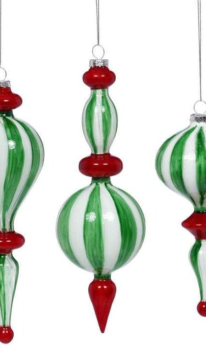 Peppermint Finial Ornament, Assortment of 3 - 7-11 Inches, Set of 6